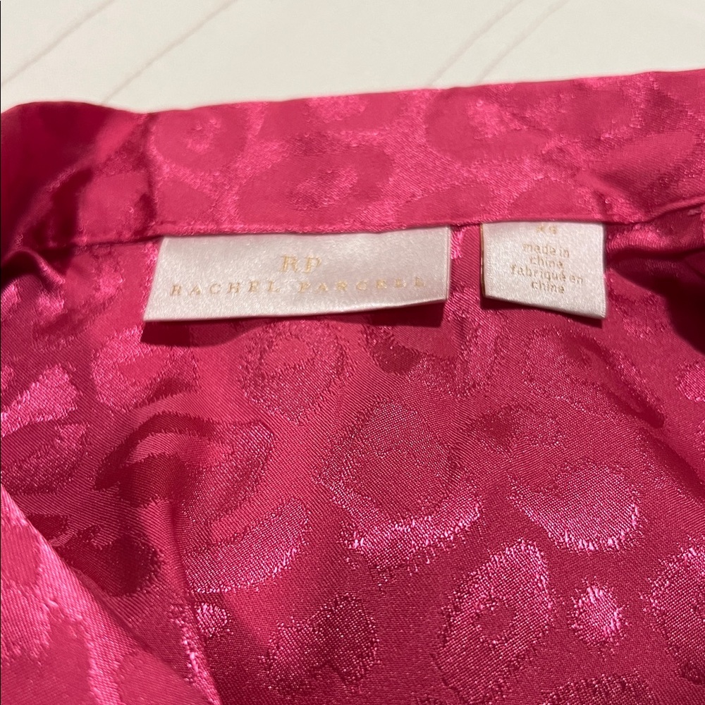 NWT Rachel Parcell Satin Jacquard Cheetah Long Sleeve Pajama Set Hot Pink XS - Picture 7 of 15